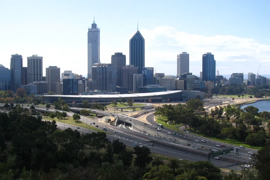 Perth's city skyline and the Swan River from Kings Park